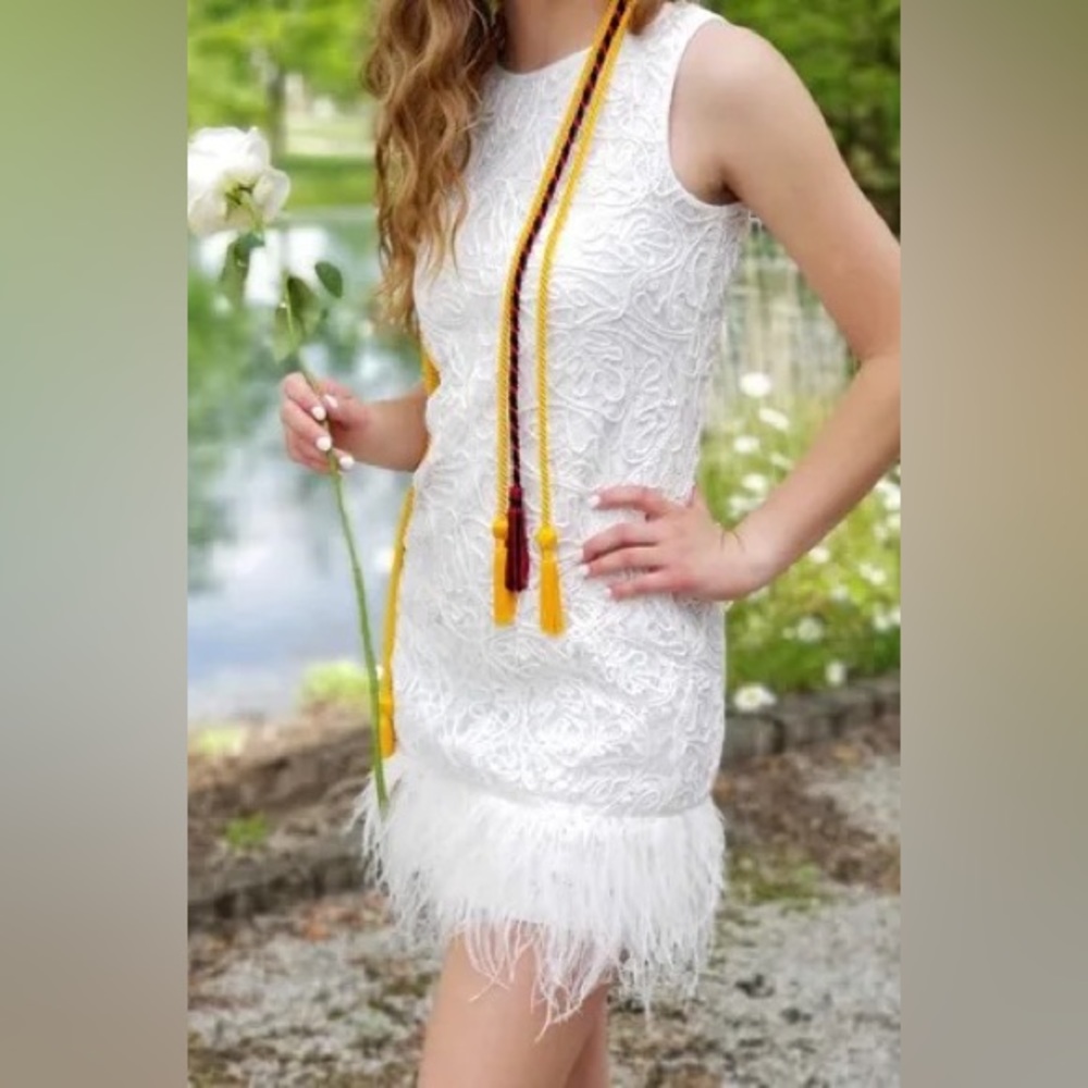 Donna Ricco White Dress With Feathers